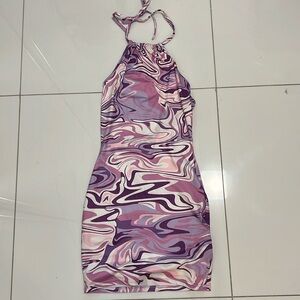 EUC retro 60s psychedelic vibe sexy backless bodycon dress